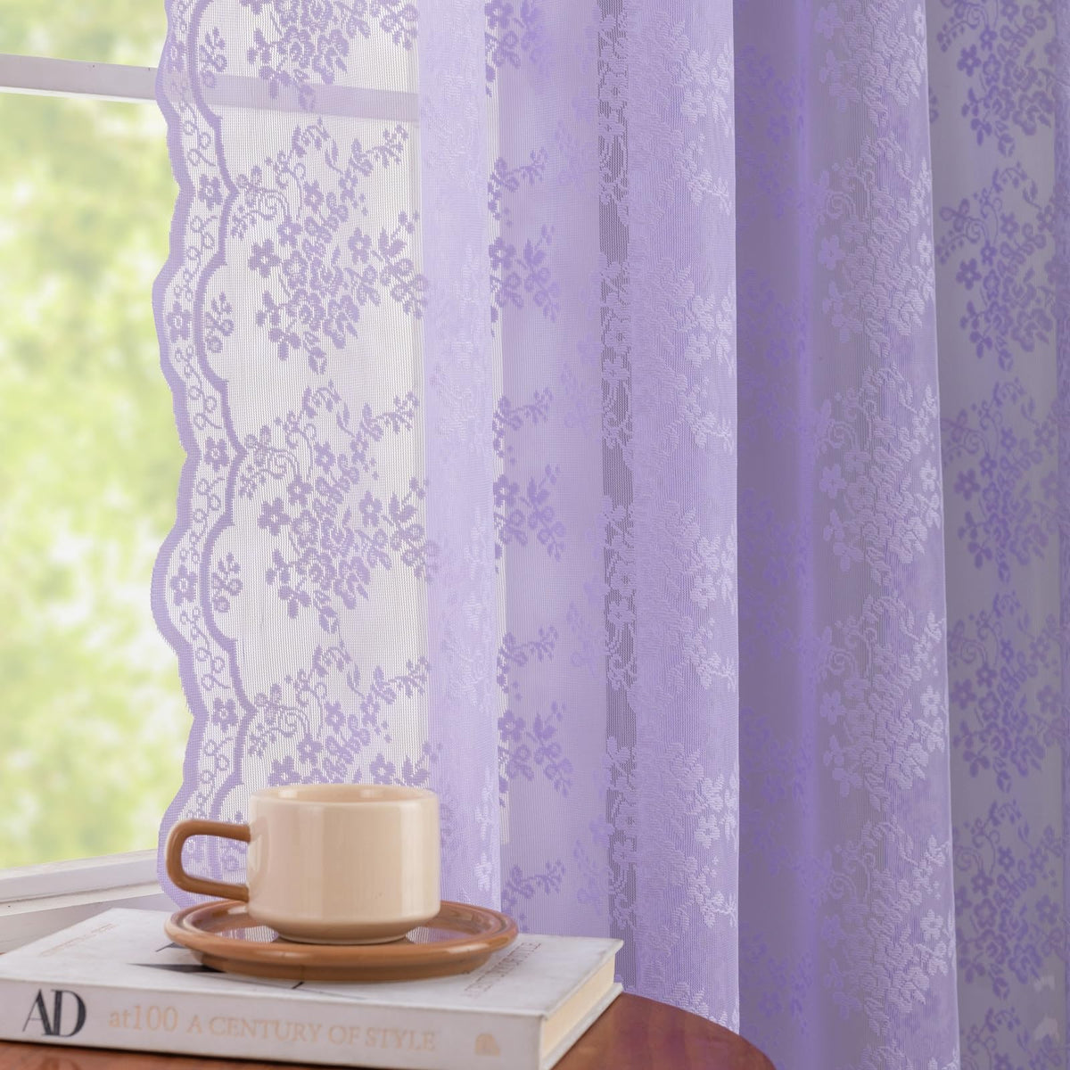 YJ YANJUN Vintage Lace Curtains 84 Inches Long-Victorian Floral Pattern Ivory Sheer Curtain Panels for Living Room Bedroom French Door, Light Filtering Drapes, 2 Panels 52W x 84L Cream