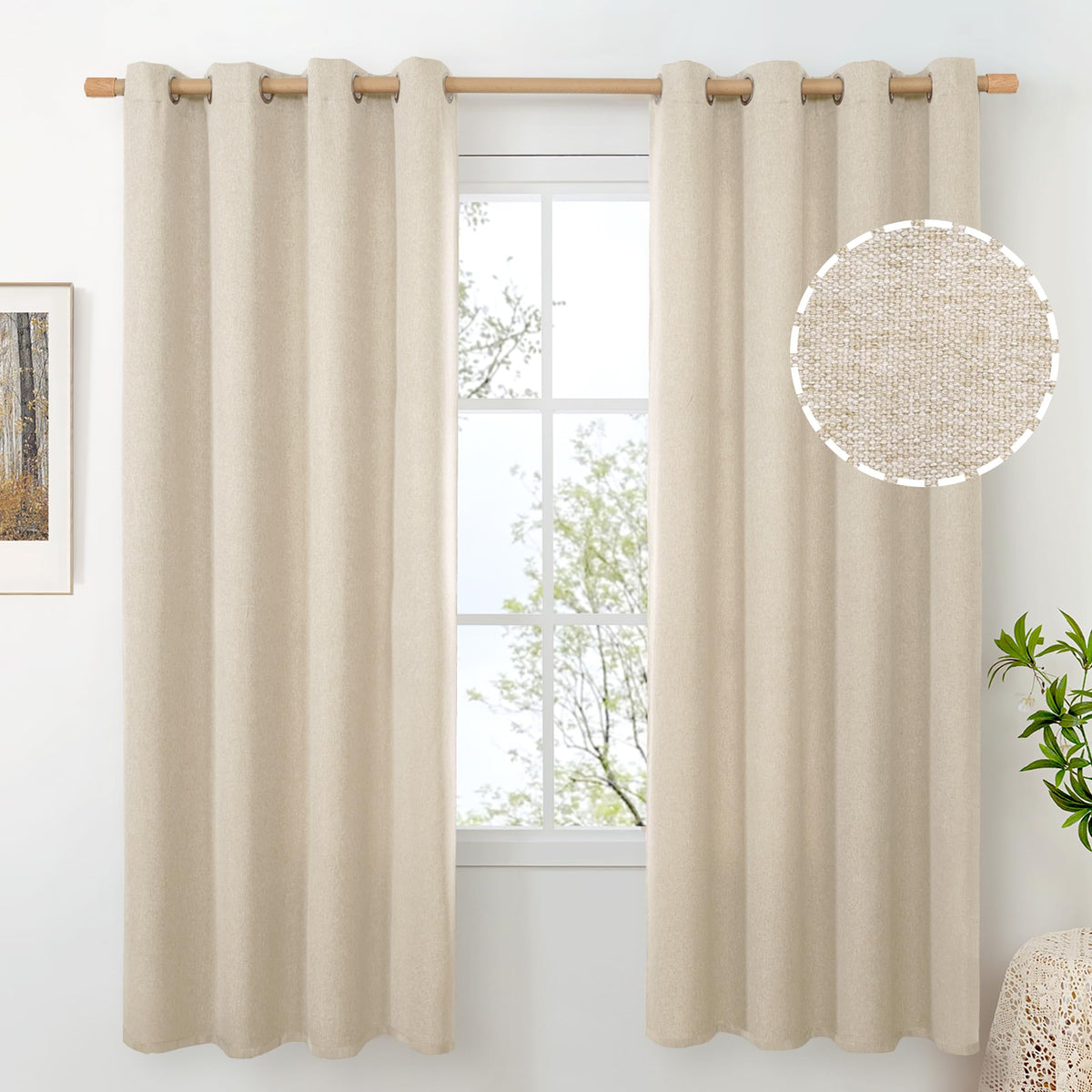 BGment Oatmeal Linen Curtains for Living Room 95 Inch Length 2 Panels Set, Privacy Drapes Light Filtering with Grommet for Farmhouse Bedroom No See Through, Each 52 Inch Wide