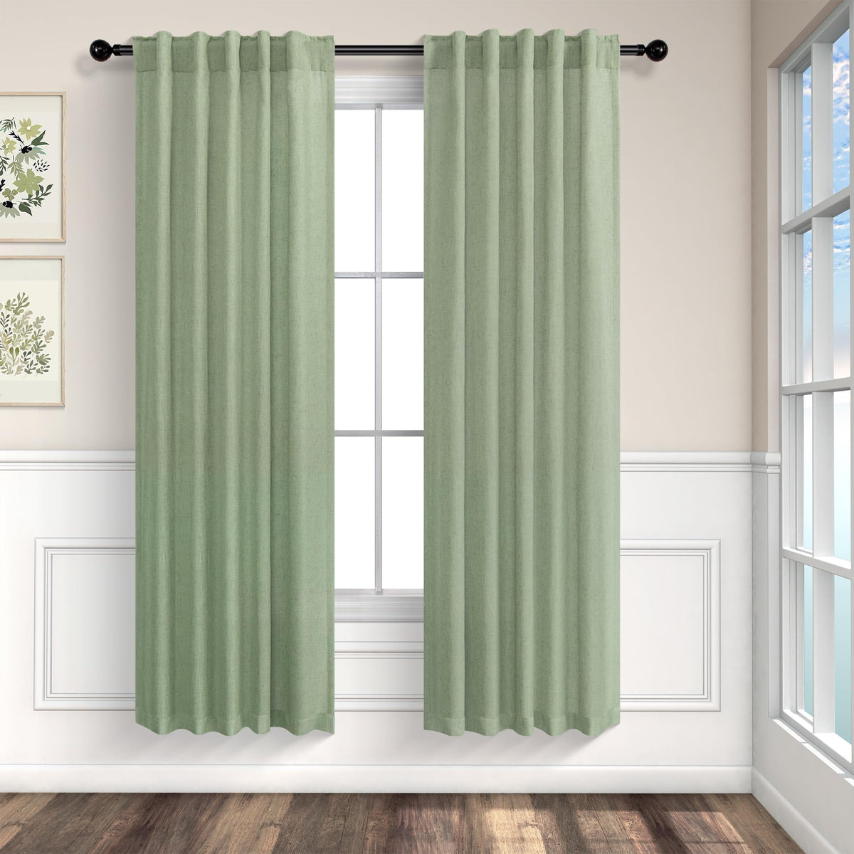 Natural Linen Back Tab Curtains 84 Inch Length for Living Room 2 Panel Pocket Drape Light Filtering Semi Sheer Neutral Country Rustic Farmhouse Boho Curtain Bedroom Muslin Look Ivory Cream Colored