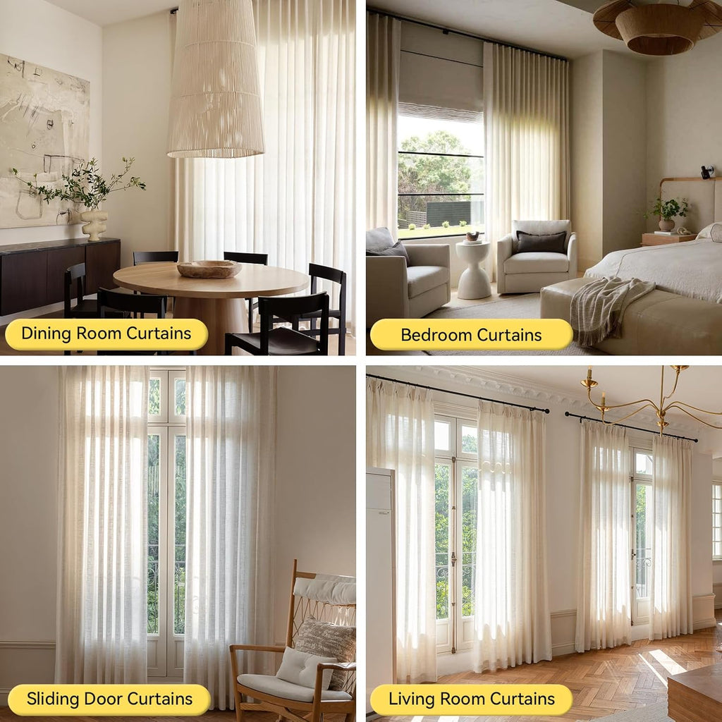 Liz Sheer Pinch Pleated Linen Curtains 90 Inches Long - Light Filtering Pleat Curtains for Living Room,Window Curtains for Bedroom, Luxury Pinch Pleated Drapes with Hooks, Natural, 2 Panels Set