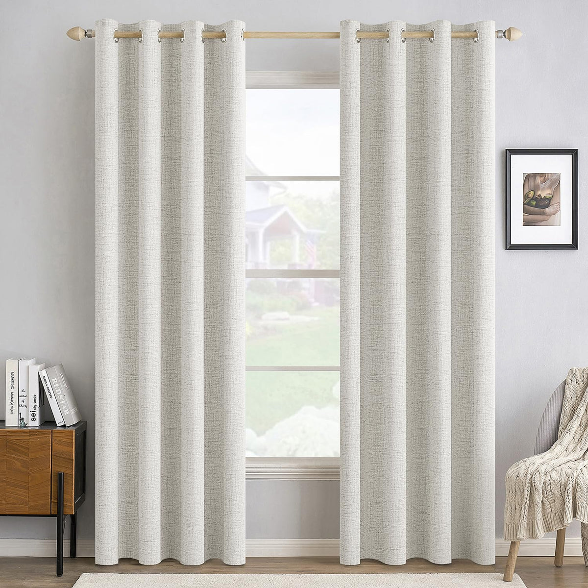 MIULEE 100% Blackout Linen Curtains for Bedroom 52x84 Inches Natural Beige