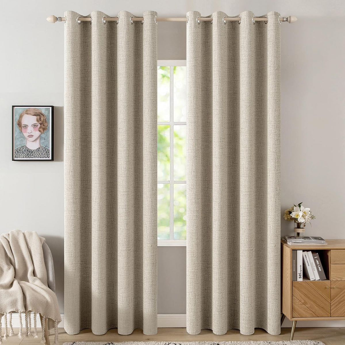MIULEE 100% Blackout Linen Curtains for Bedroom 52x84 Inches Dusty Blue