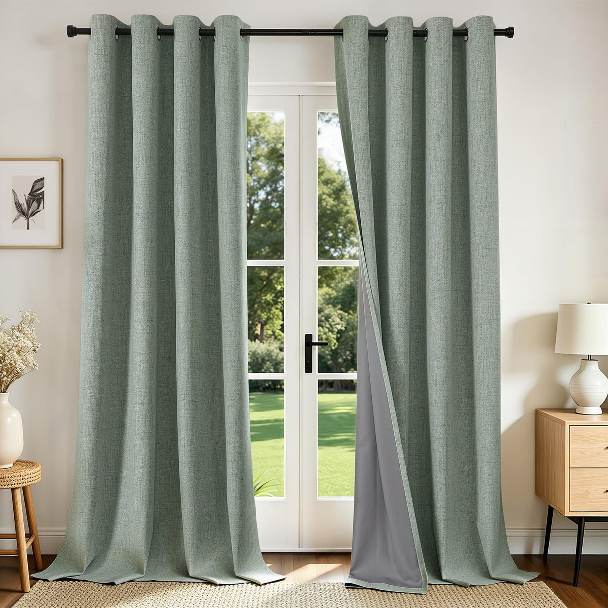 Joydeco Blackout Curtains 84 Inch Long, Linen Black Out Curtains for Bedroom 2 Panels with Grommet, Thermal Insulated, Noise Reducing Room Darkening Drapes Privacy Protection for Living Room Window