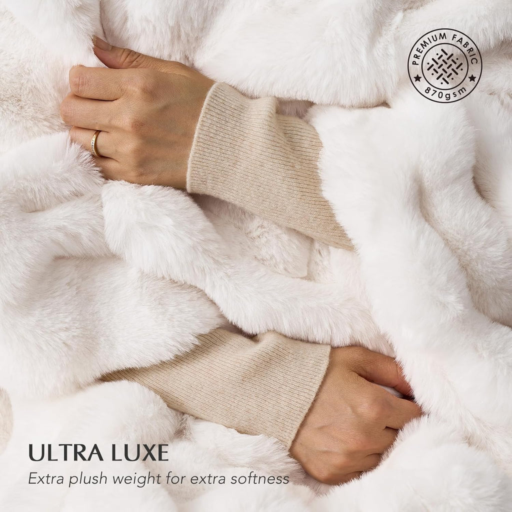 EverGrace Faux Rabbit Fur Bubble Throw Blanket, 60"x80", Ivory White