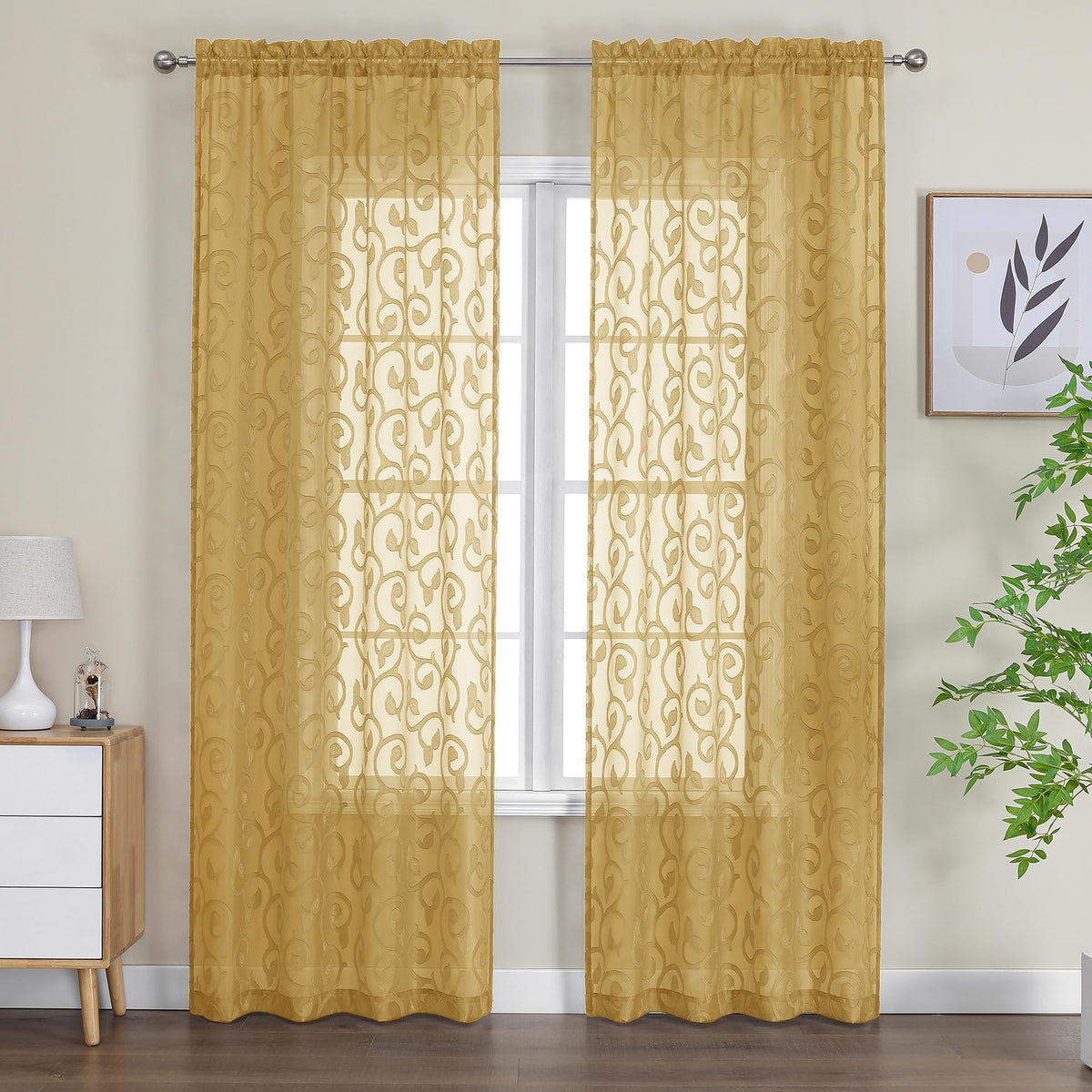OWENIE Furman Ivory Sheer Curtains 84 inches Long for Bedroom Living Room 2 Panels Set, Jacquard Clip Light Filtering Semi Sheer Curtain Rod Pocket Window Drapes, 2 Pcs Each 40 W 84 L