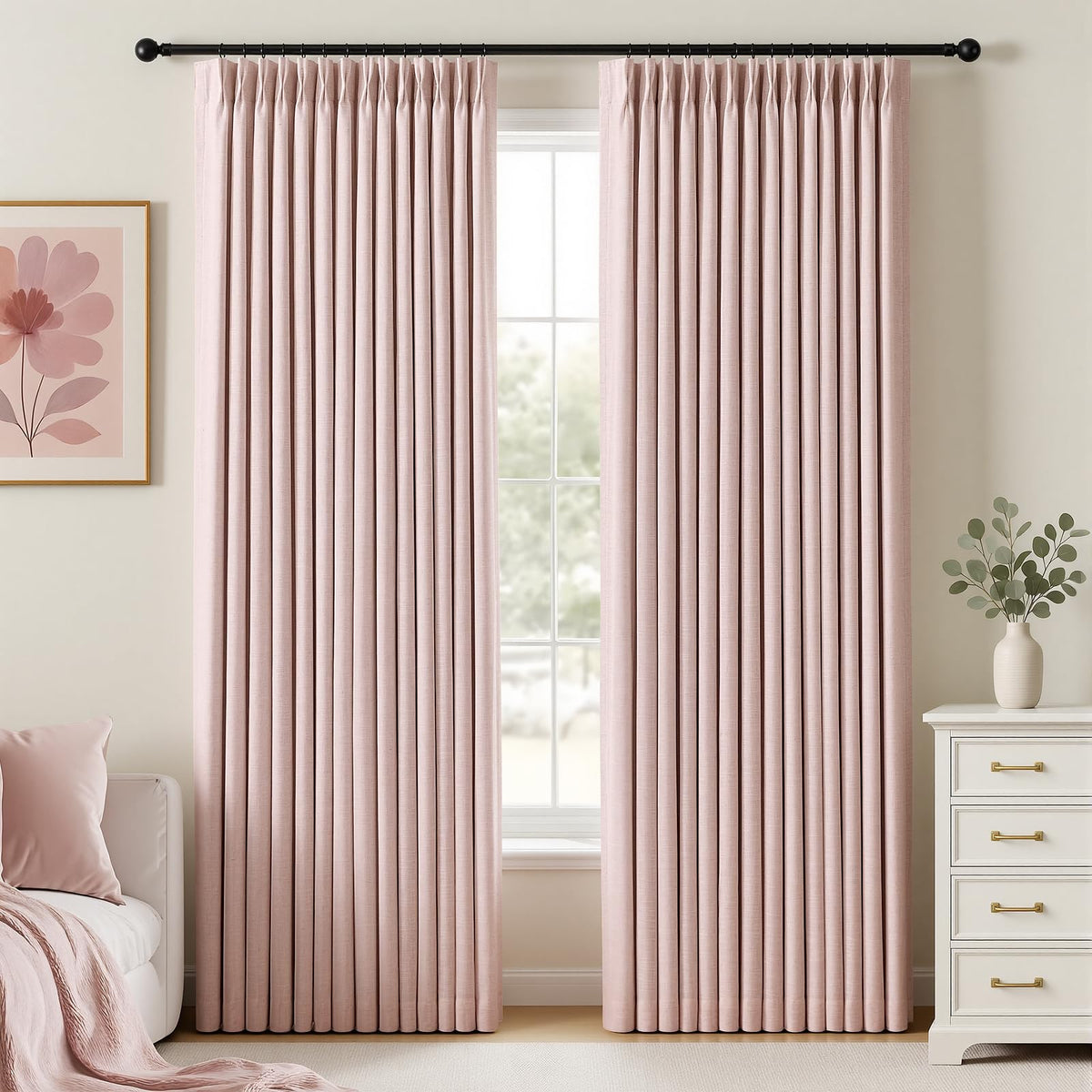 IVAPUPU Natural Linen Blend Blackout Curtains for Bedroom 108 Inch Long