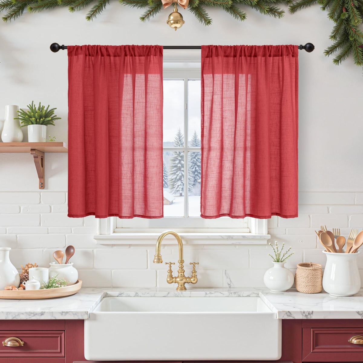 BGment Tan Linen Curtains 84 Inch Length 2 Panels Burlap Semi Sheer Drapes