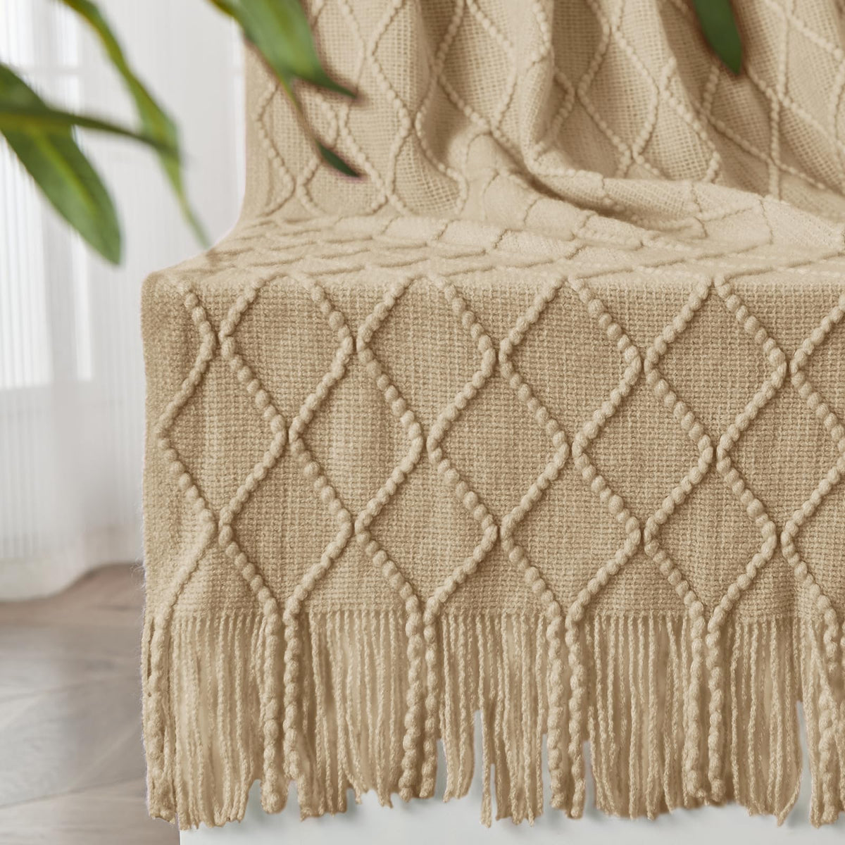 inhand Off White Knitted Throw Blanket for Couch and Bed, 50"x60"