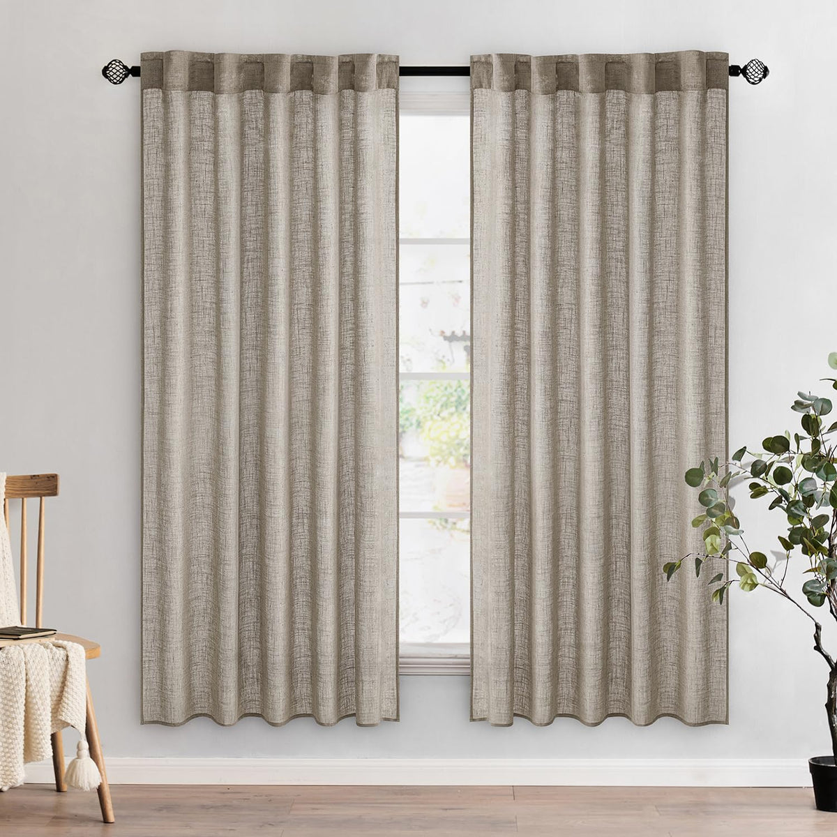 MIULEE Natural White Linen Curtains 52x90 Inch Long 2 Panels for Bedroom