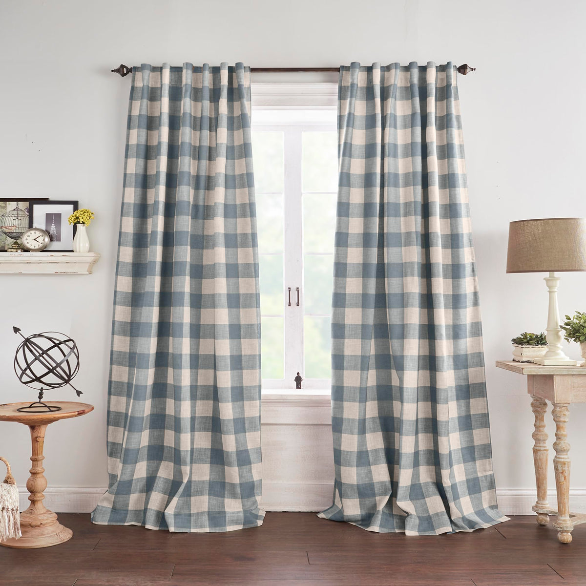 Grainger Buffalo Check Blackout Window Curtain, Linen - 52" W x 84" L
