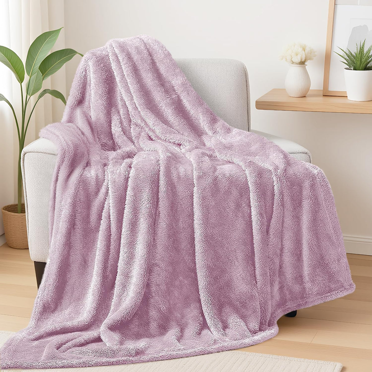 Exclusivo Mezcla Fuzzy Large Fleece Throw Blanket for Couch, Dusty Pink