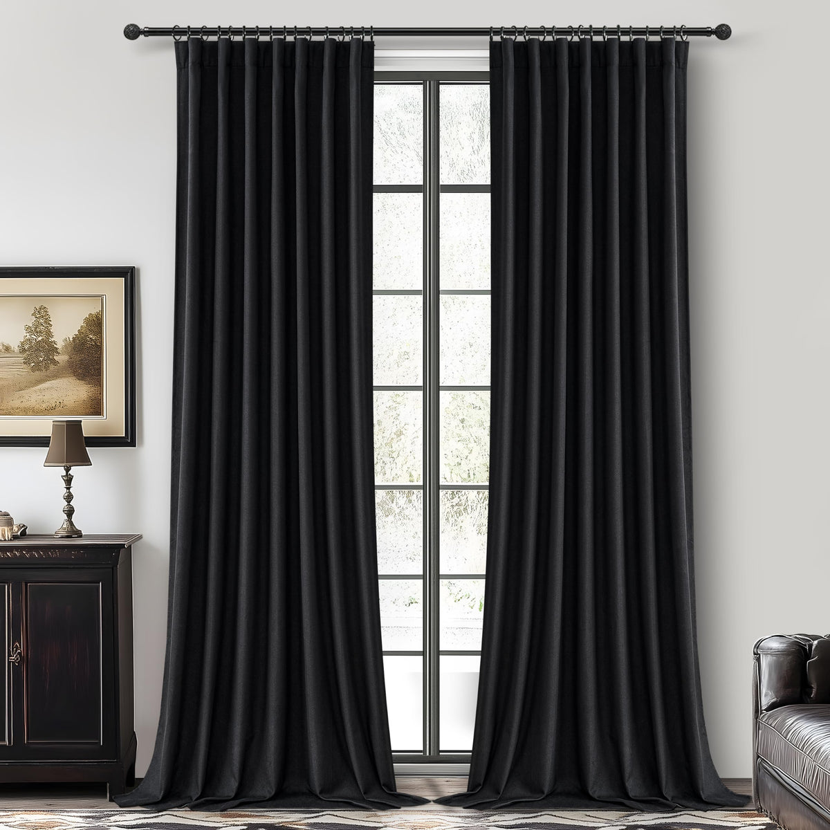 100% Blackout Curtains 84 Inch Length 2 Panels Set Farmhouse Style for Bedroom Windows/Living Room Thermal Insulated Neutral Boho Drapes Linen Blend Natural Ivory 7ft Long Hook Belt Pleated/Back Tab