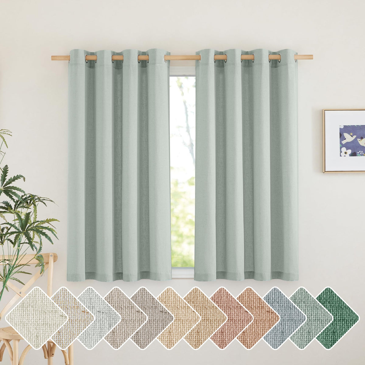 NICETOWN Natural Linen Curtains 84 inch Long 2 Panels Set, Grommet Top Thick Linen Burlap Semi Sheer Vertical Drapes Privacy Assured with Light Filtering for Bedroom/Living Room, W55 x L84