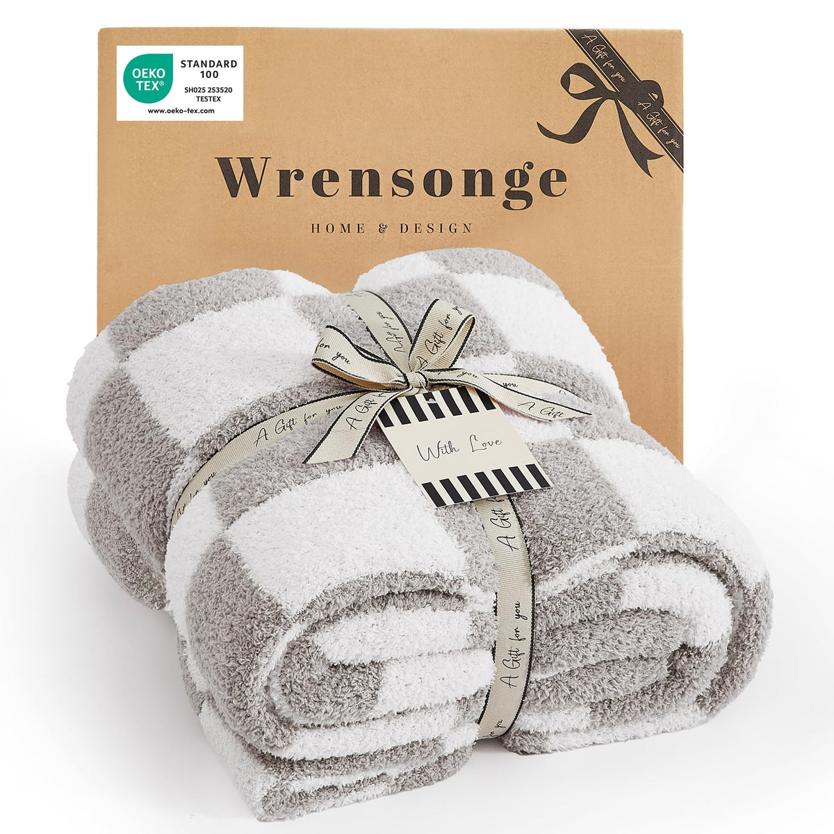 WRENSONGE Soft Checkered Throw Blanket for Couch-Cozy Warm Knitted Blankets