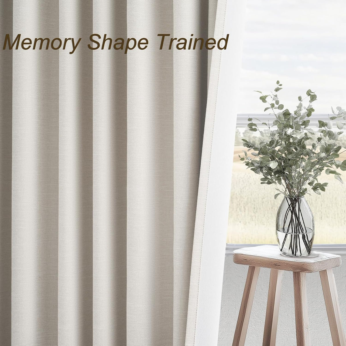 Topfinel Linen Blackout Curtains 96 Inch Long, Boho Farmhouse Ivory Birch Viral Drapes Pinch Pleated Curtains with Hooks for Living Room, Neutral 8 FT Back Tab Bedroom Curtains 52" X 96" 2 Panels