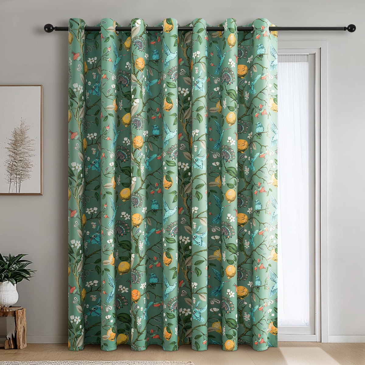 Topfinel Mustard Yellow Vintage Curtains & Drapes 84 Inches Long, Grommet Luxury Whimsical Floral Lemon Hummingbird Patterned Waverly Mid Century Colorful Blackout Drapes for Living Room Bedroom