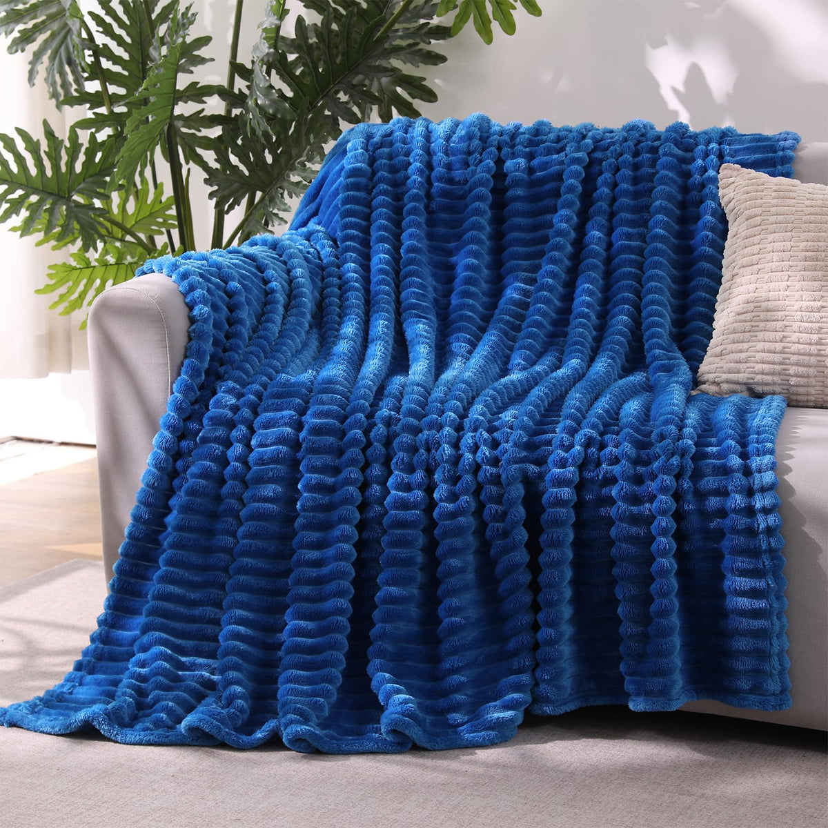 Khaki Throw Blanket for Couch Sofa 50x60 inches Striped Design