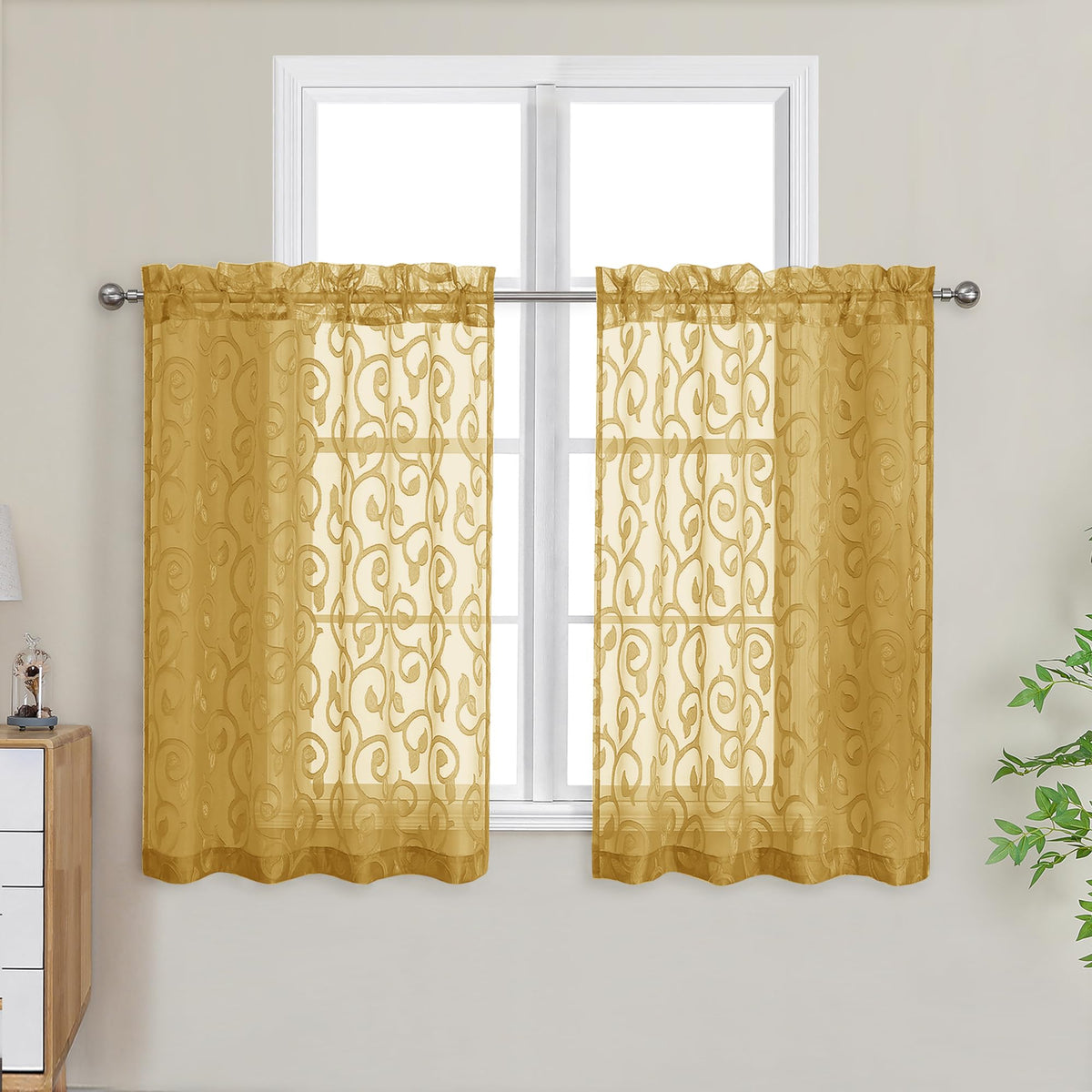 OWENIE Furman Ivory Sheer Curtains 84 inches Long for Bedroom Living Room 2 Panels Set, Jacquard Clip Light Filtering Semi Sheer Curtain Rod Pocket Window Drapes, 2 Pcs Each 40 W 84 L