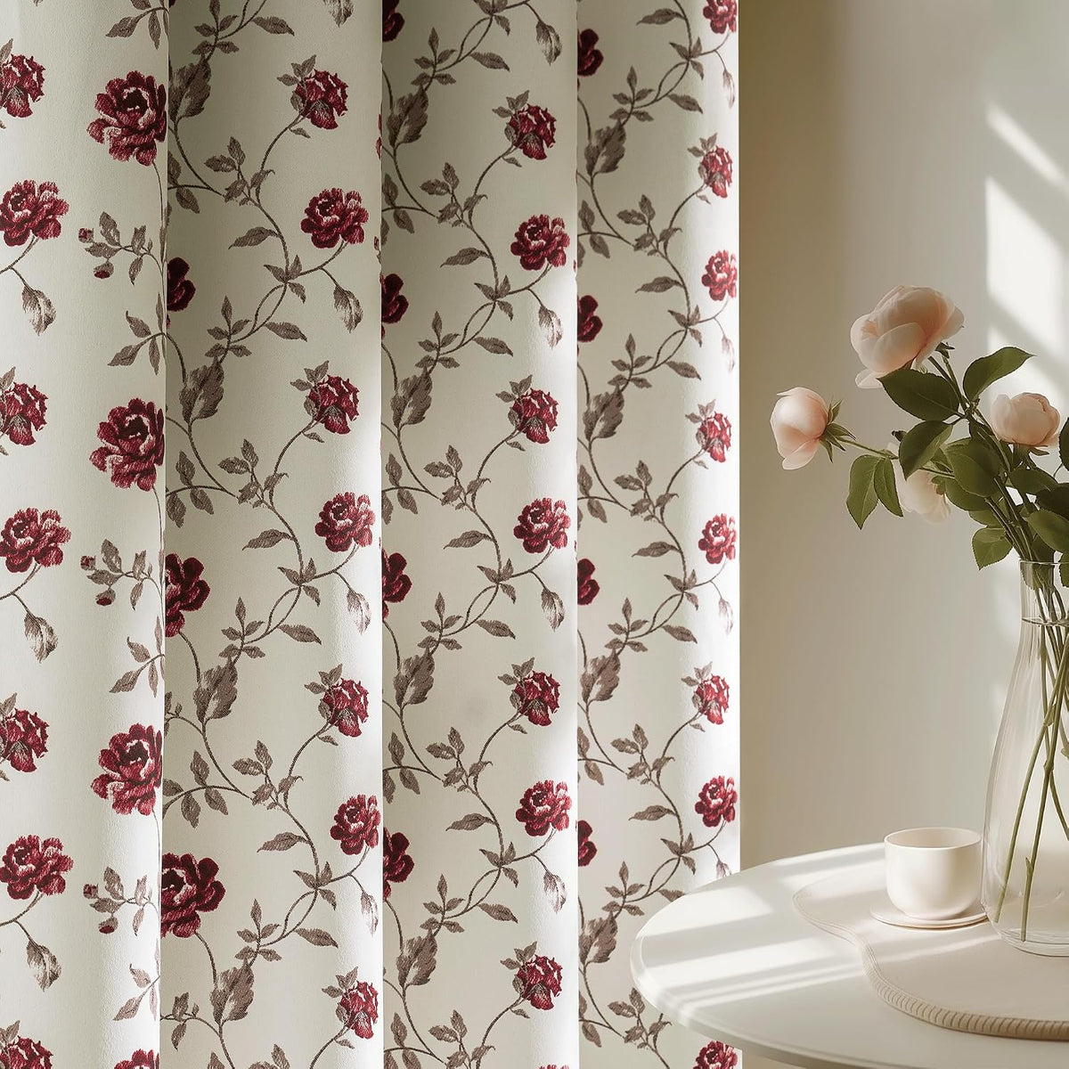 Beauoop Floral 100% Blackout Curtains for Bedroom Red Brown 52x84 2 Panels