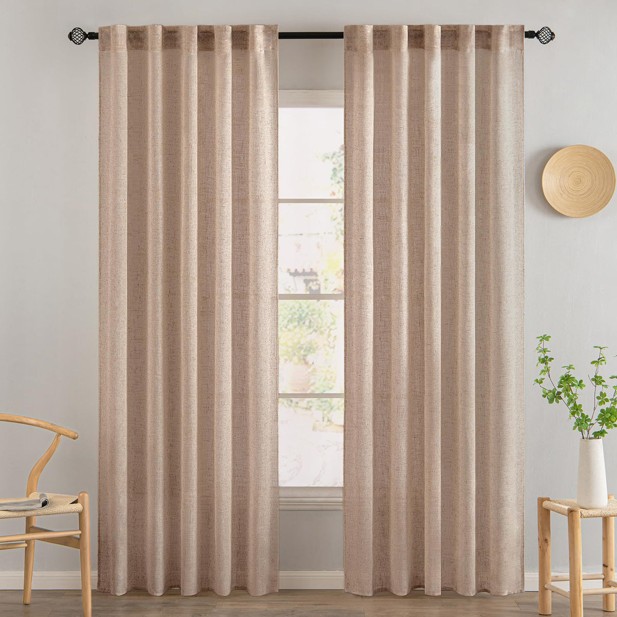 MIULEE Taupe Linen Curtains 52x84 Inch Length for Bedroom and Living Room