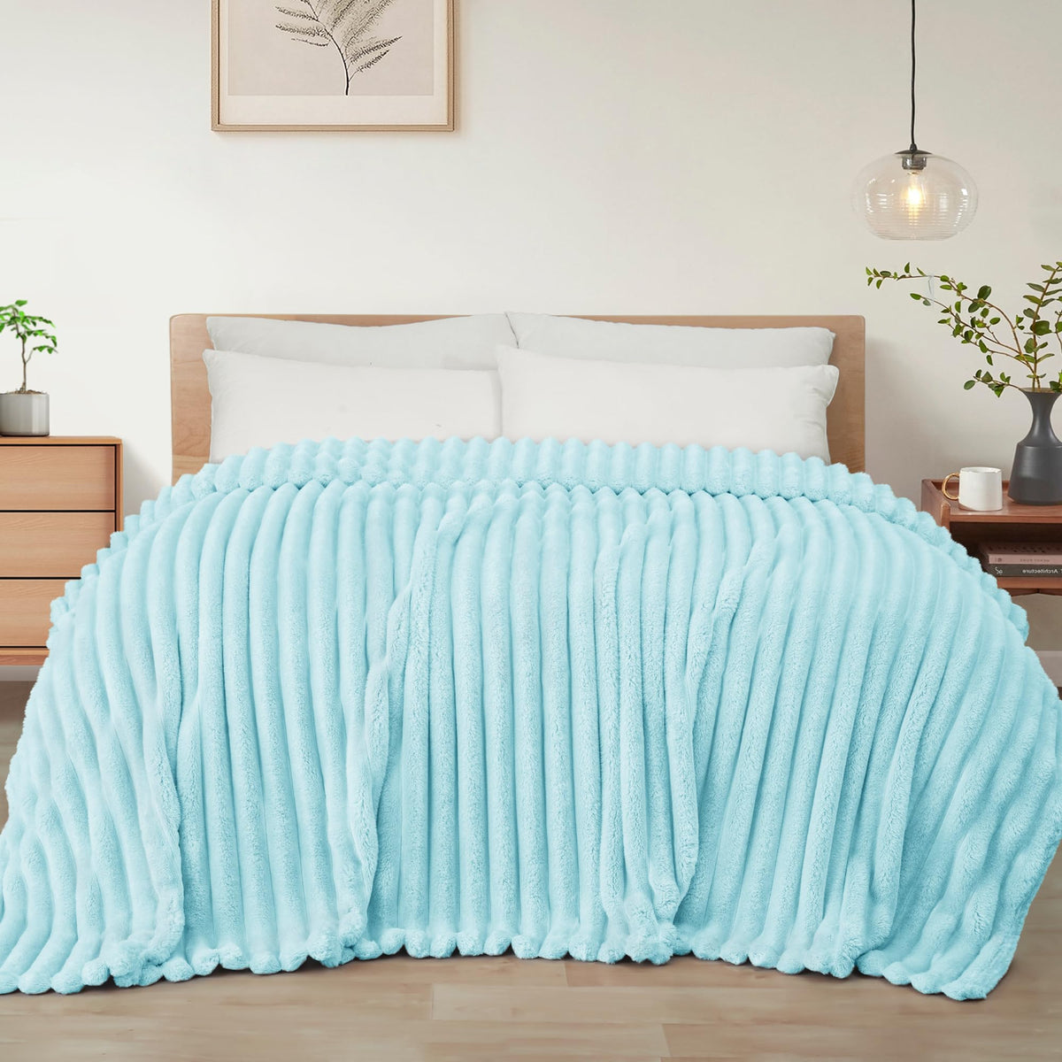 Exclusivo Mezcla Striped Fleece Throw Blanket for Couch, Sofa, Bed, 50"x60"