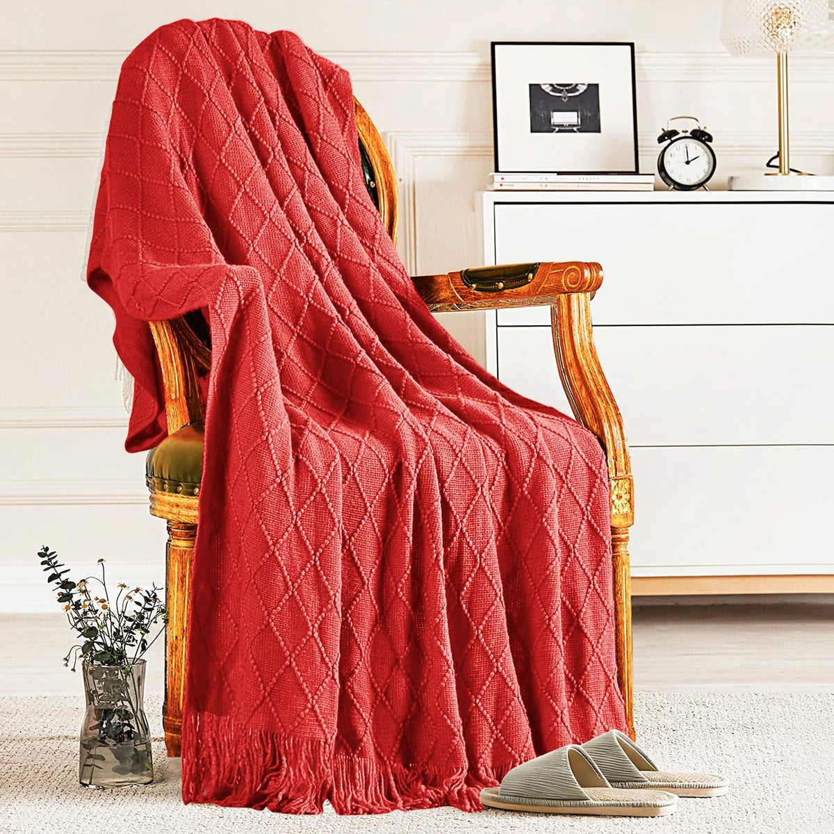 inhand Off White Knitted Throw Blanket for Couch and Bed, 50"x60"
