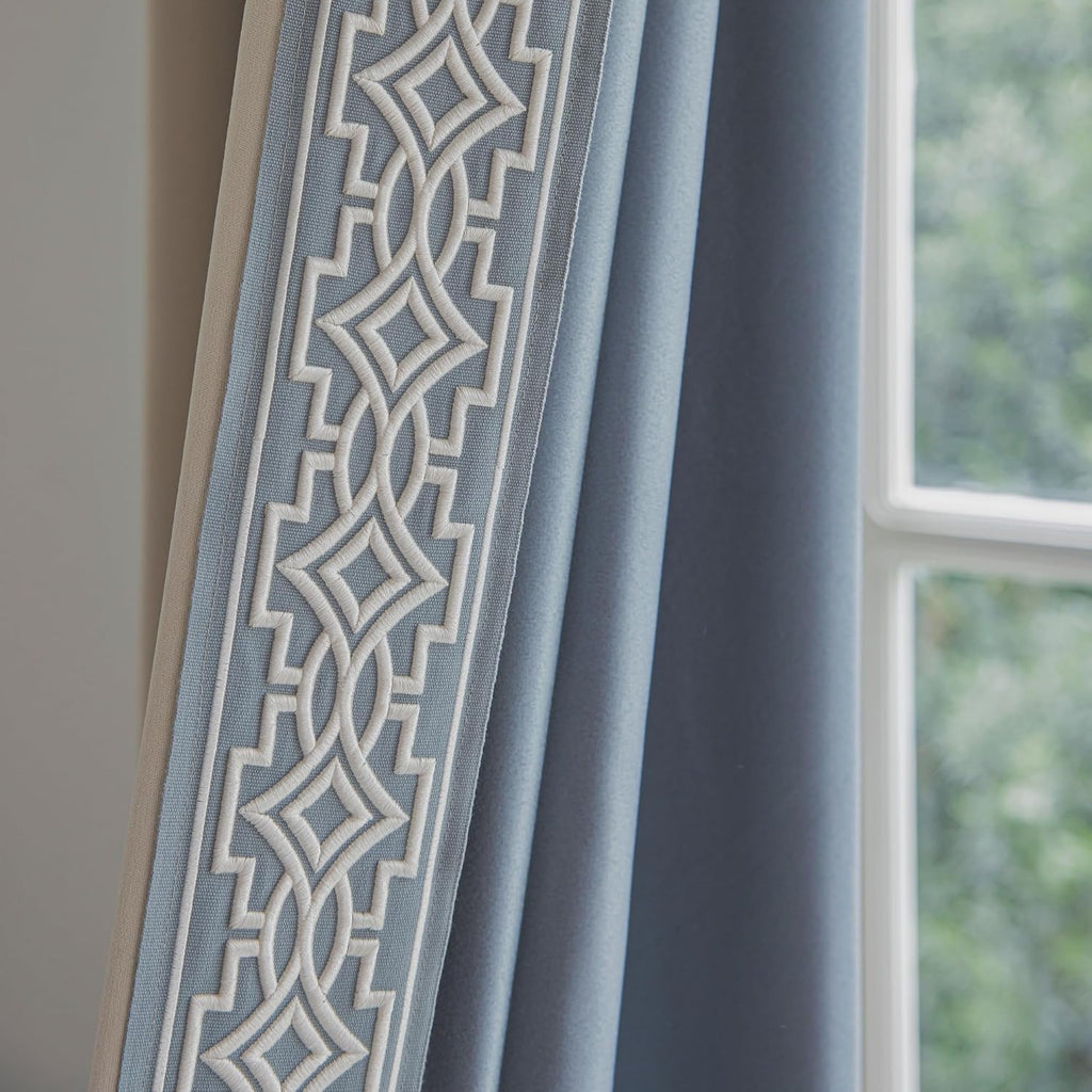 VisionaryHomeDesign Ivory Cream Cotton Blend Curtain Panels with Trim Design, Pinch Pleat Curtains, Blackout Curtains for Sliding Patio Doors Bedroom (Set of 2) (52W x 96L)
