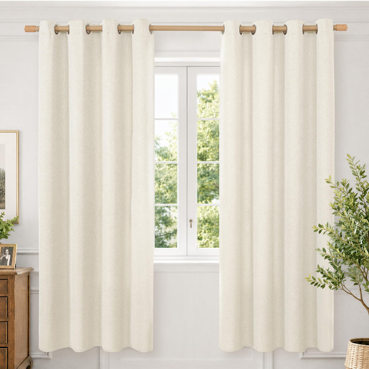 BGment Oatmeal Linen Curtains for Living Room 95 Inch Length 2 Panels Set, Privacy Drapes Light Filtering with Grommet for Farmhouse Bedroom No See Through, Each 52 Inch Wide
