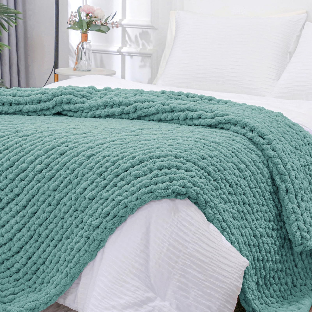 Bigacogo Chunky Knit Throw Blanket for Couch, 40x60 inches, Beige