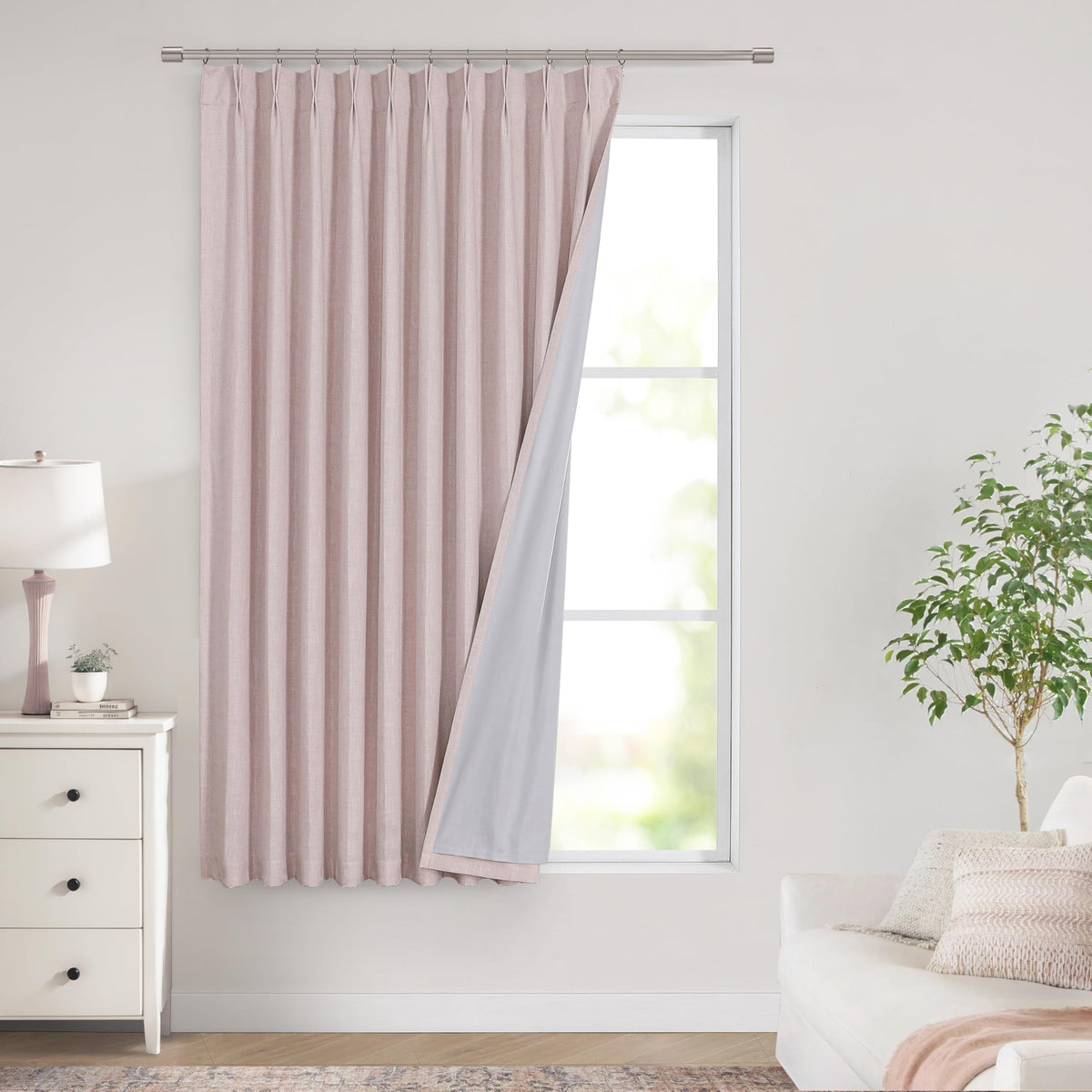 Vision Home Pinch Pleated Full Blackout Curtains Linen Blended Room Darkening Window Curtains 84 inch for Living Room Bedroom Thermal Insulated Pinch Pleat Drapes with Hooks 2 Panel 40"Wx84"L,Blue Fog