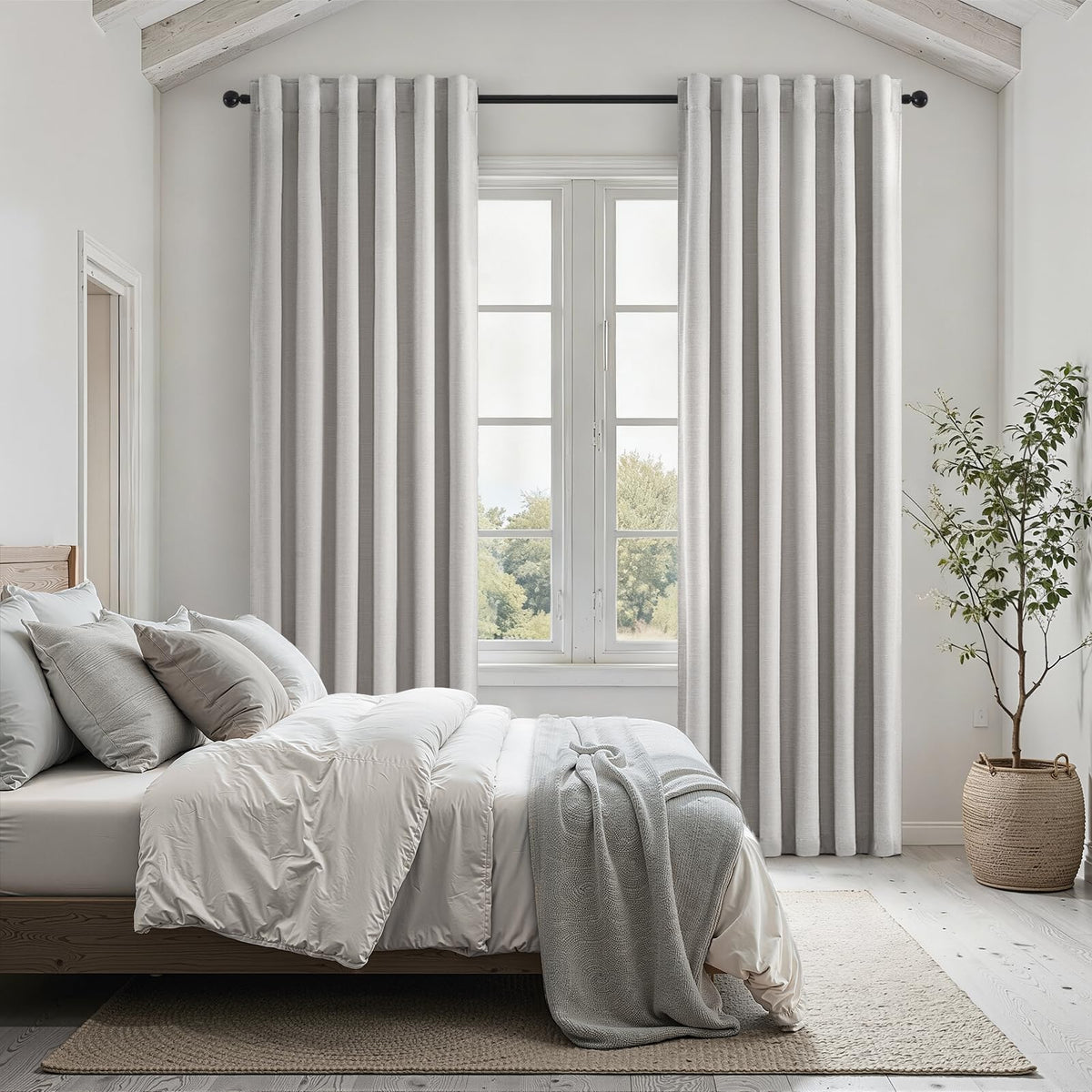 Topfinel Linen Blackout Curtains 96 Inch Long, Boho Farmhouse Ivory Birch Viral Drapes Pinch Pleated Curtains with Hooks for Living Room, Neutral 8 FT Back Tab Bedroom Curtains 52" X 96" 2 Panels