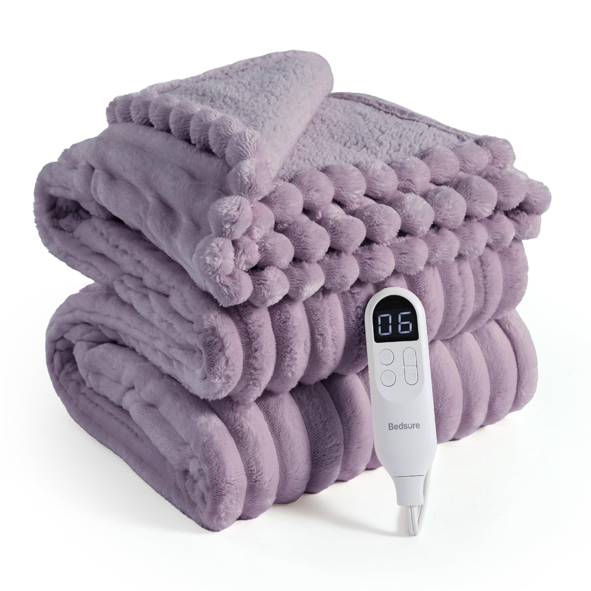Bedsure Heated Blanket Electric Throw - Thick Striped Fast Heating Electric Blanket with Preheat Function, 6 Heat & 6 Timer (Up to 10H), 8H Auto Off, ETL Certified, Gifts for Women (50"x60", White)