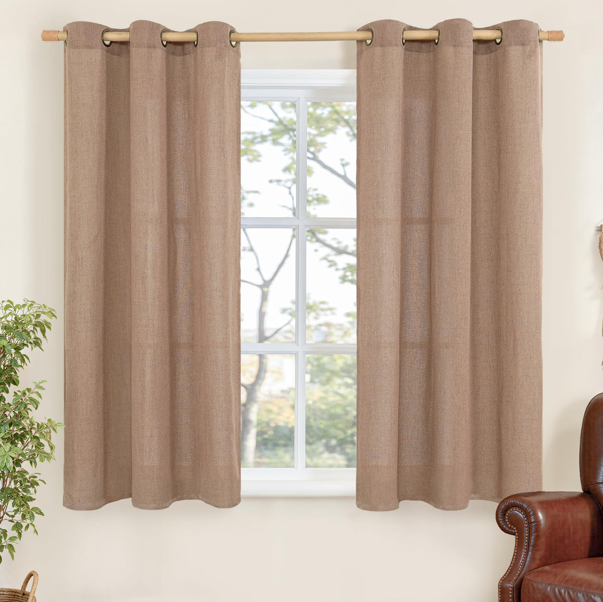 YoungsTex Linen Semi Sheer Curtains 63 Inch Length, Light Filtering Drapes