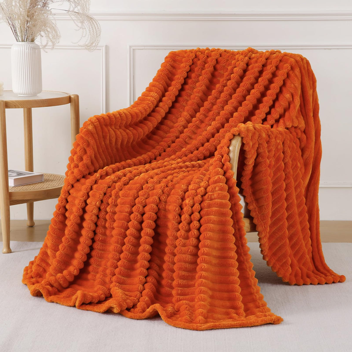 Khaki Throw Blanket for Couch Sofa 50x60 inches Striped Design