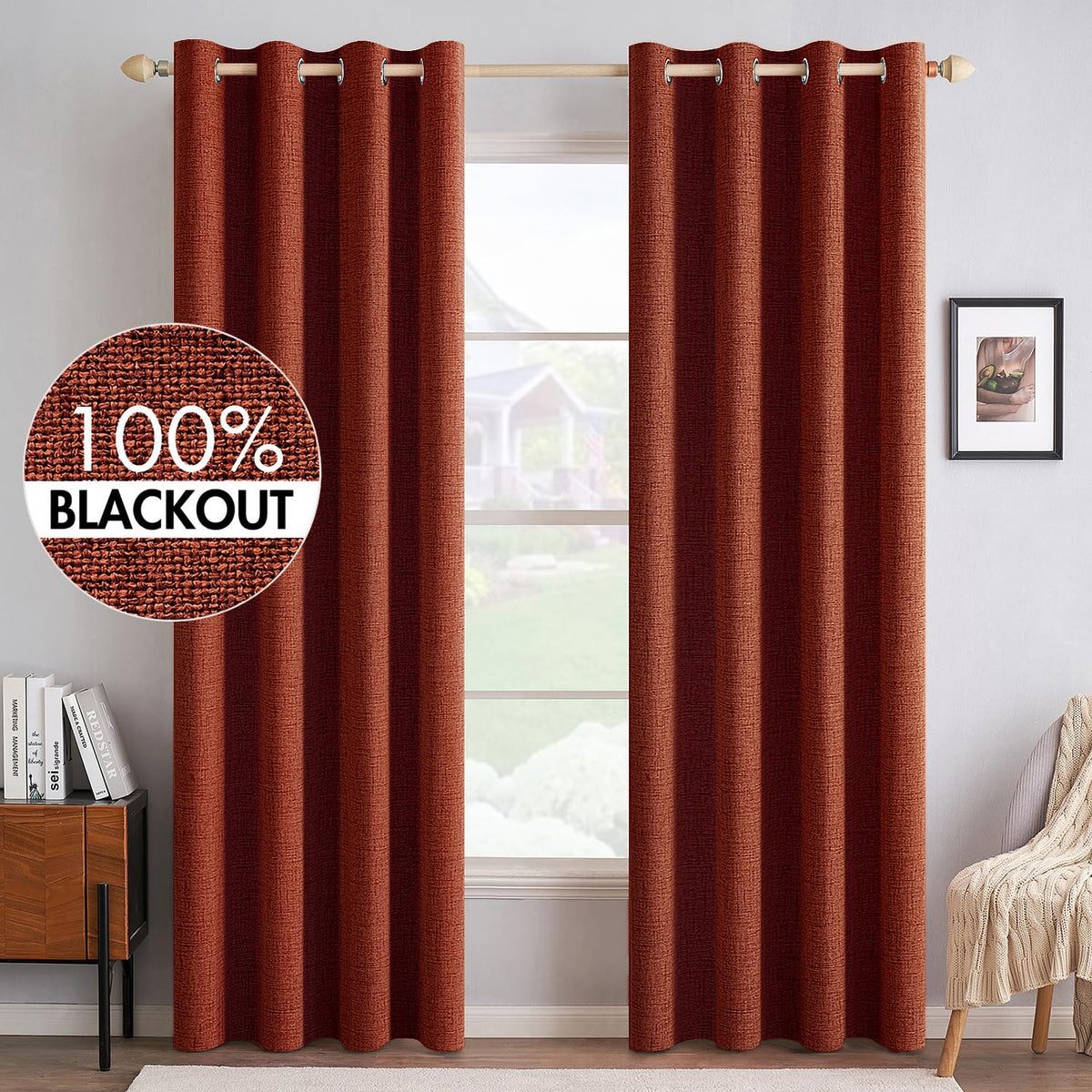 MIULEE 100% Blackout Linen Curtains for Bedroom 52x84 Inches Natural Beige