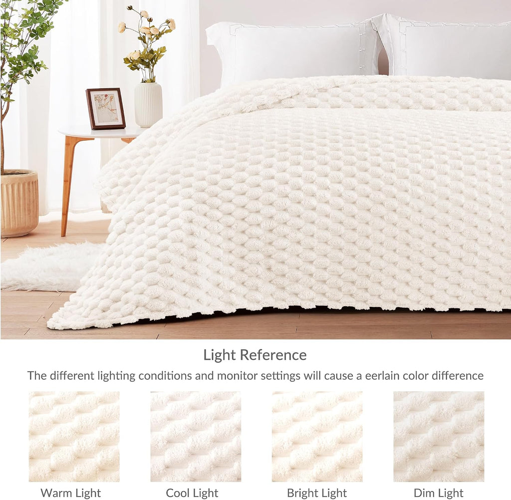 Whale Flotilla Soft 3D Jacquard Fleece Throw Blanket for Couch & Bed, Ivory