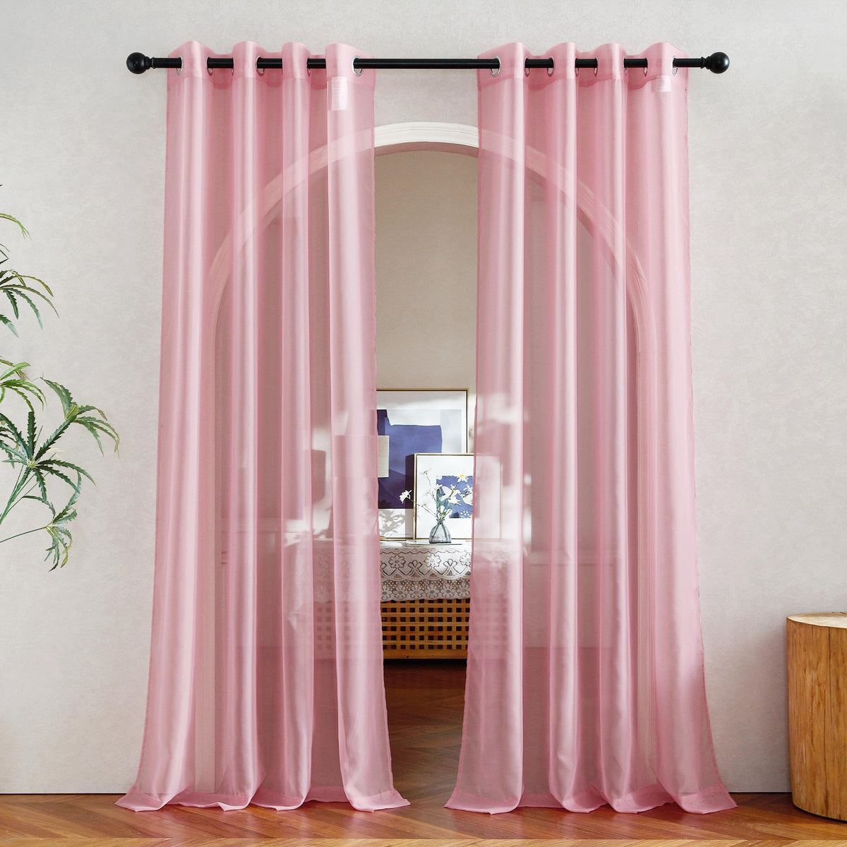 NICETOWN White Sheer Curtains & Drapes 96 inches Long for Living Room - Grommet Top Solid Lightweight & Airy Gauzy Window Treatments with Light Filtering for Bedroom, 2 Panels, W54 x L96