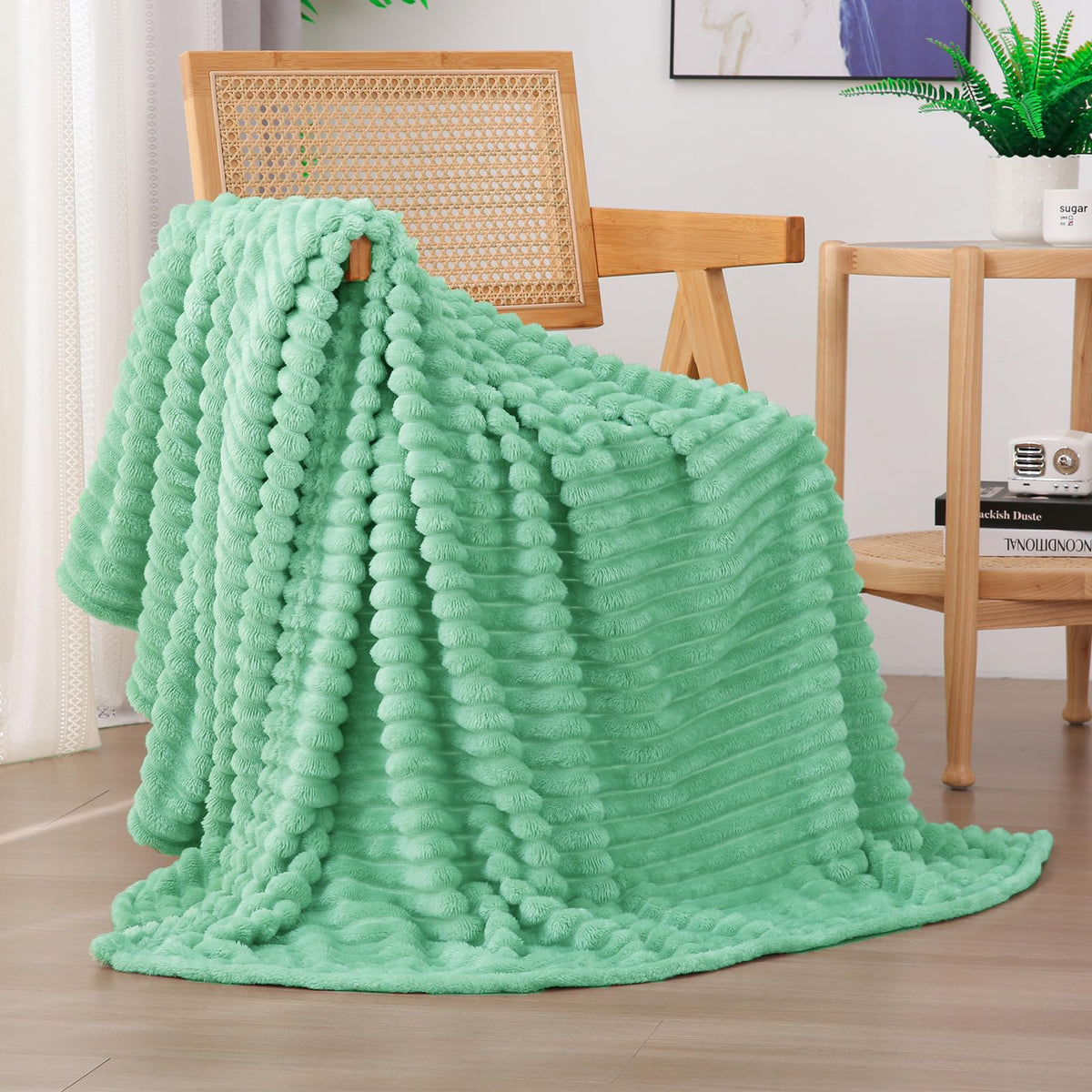 Sage Green Fleece Throw Blanket 50”×60” for Couch Sofa Livingroom