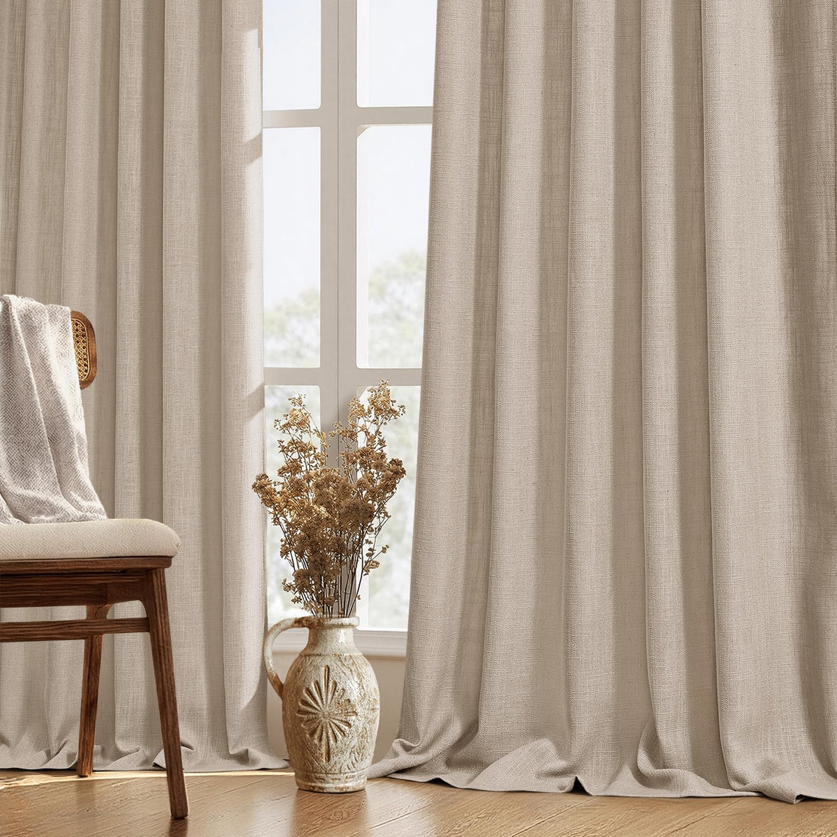 MIULEE Thick Linen Curtains, 42Wx72L, Light Blue Semi Sheer Linen Textured