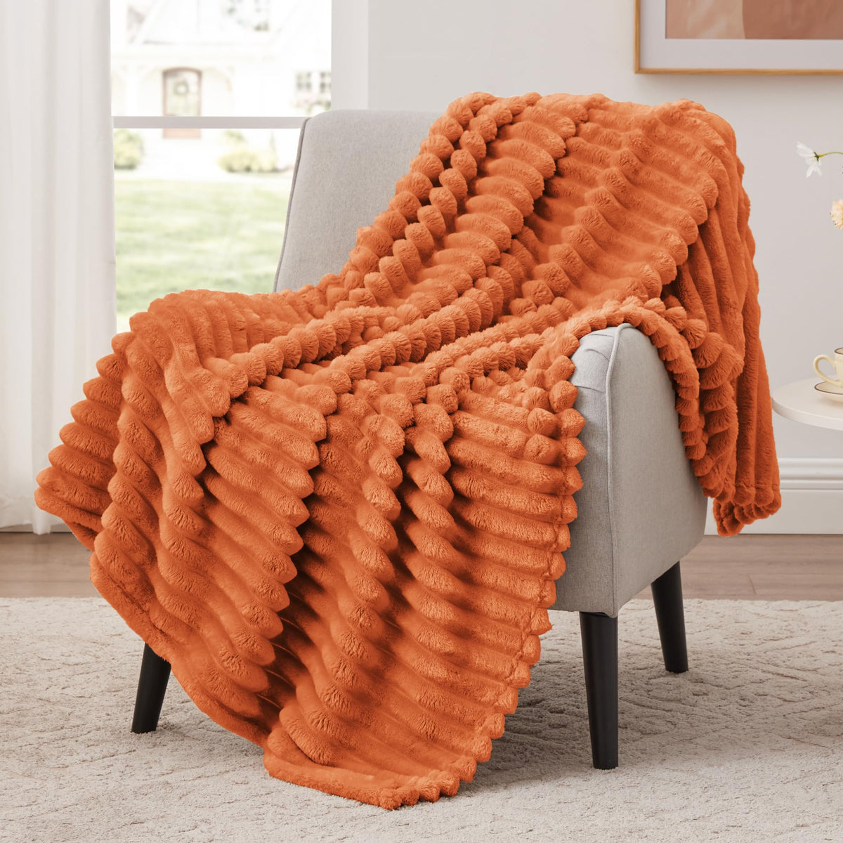 EXQ Home Stripe Jacquard Throw Blanket Light Purple for Couch Gentle Soft