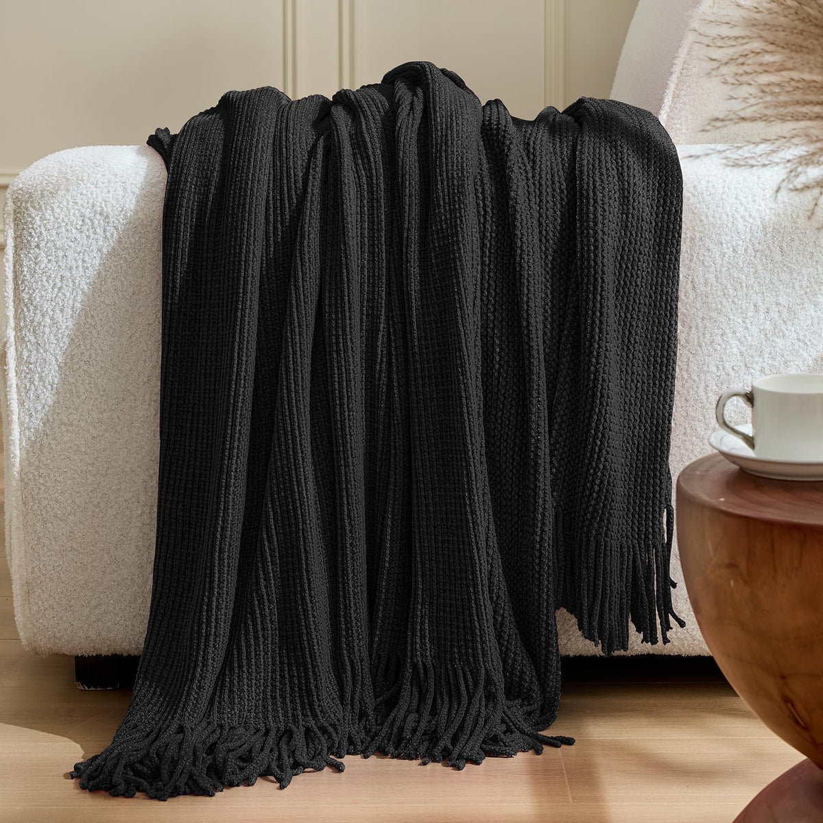 inhand Off White Knitted Throw Blanket for Couch and Bed, 50"x60"