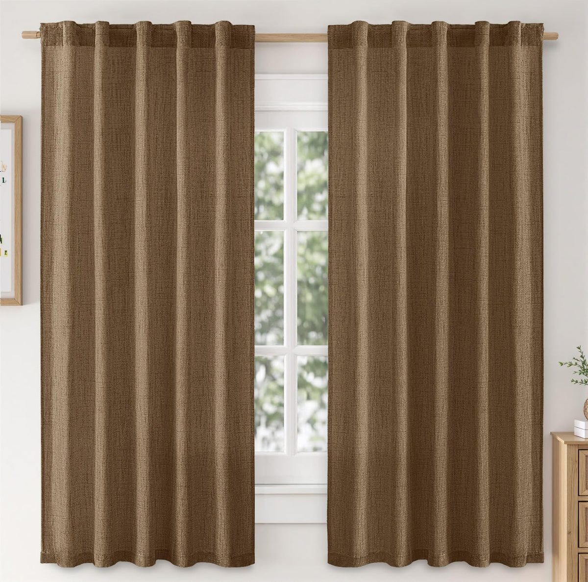 MIULEE Faux Linen Curtains 90 Inch Length 2 Panels Natural Semi Sheer Curtain with Back Tab Rod Pocket, Light Filtering Window Privacy Burlap Drapes for Living Room Bedroom 42W x 90L Linen