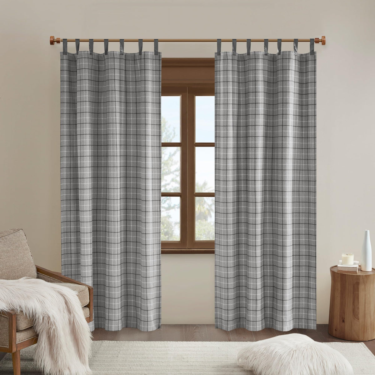 Madison Park Plaid Window Curtain Thermal Insulated, 1 Panel, 50x95 Brown