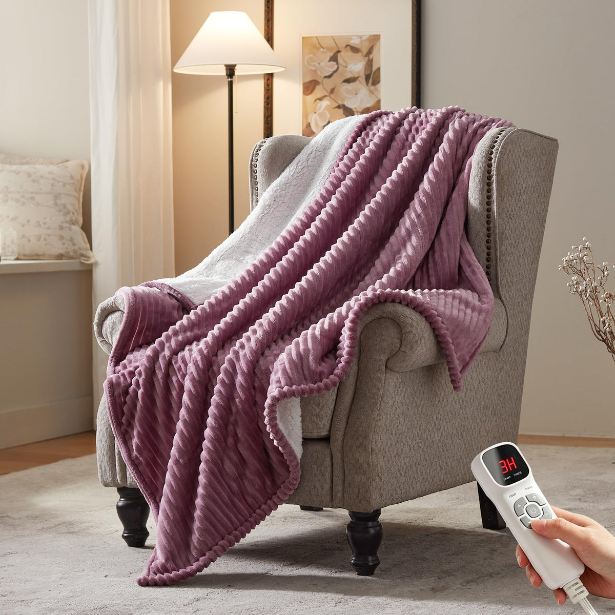 Electric Heated Blanket,50"x60" Heating Throw Flannel London Grey