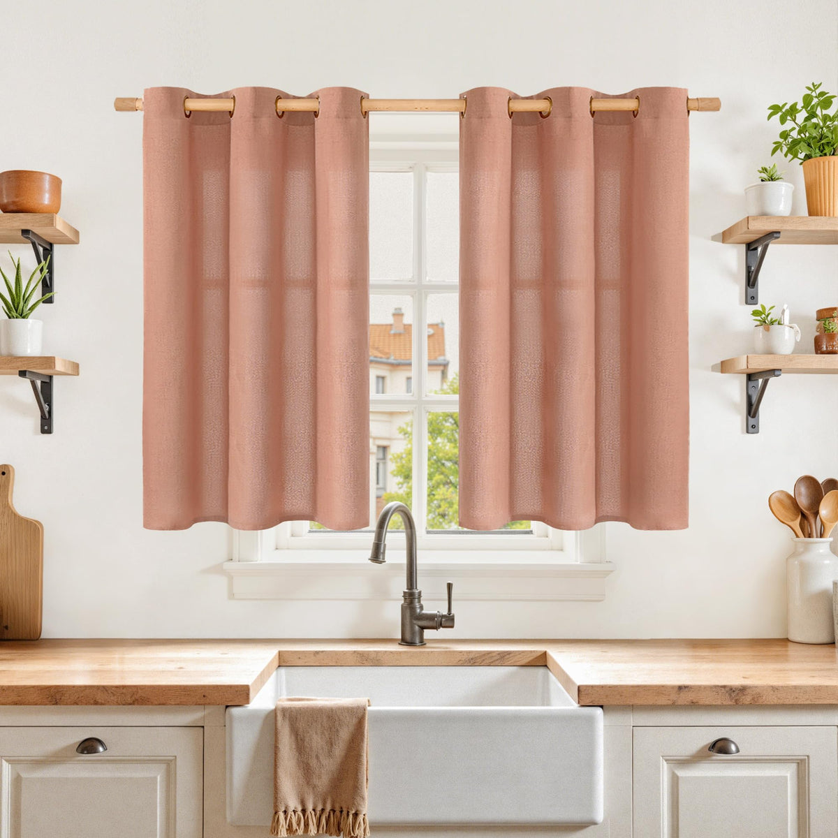 YoungsTex Linen Semi Sheer Curtains 63 Inch Length, Light Filtering Drapes