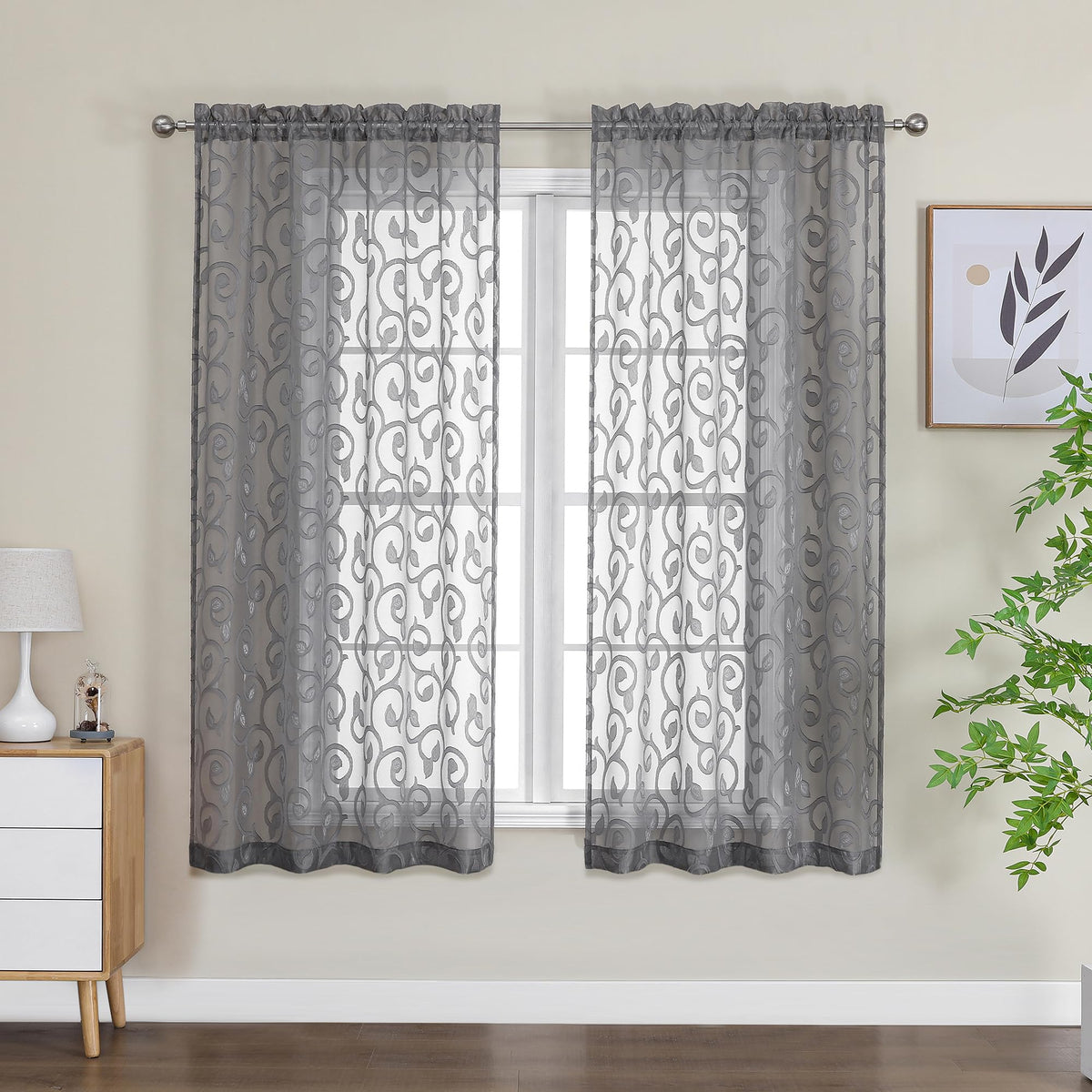 OWENIE Furman Ivory Sheer Curtains 84 inches Long for Bedroom Living Room 2 Panels Set, Jacquard Clip Light Filtering Semi Sheer Curtain Rod Pocket Window Drapes, 2 Pcs Each 40 W 84 L
