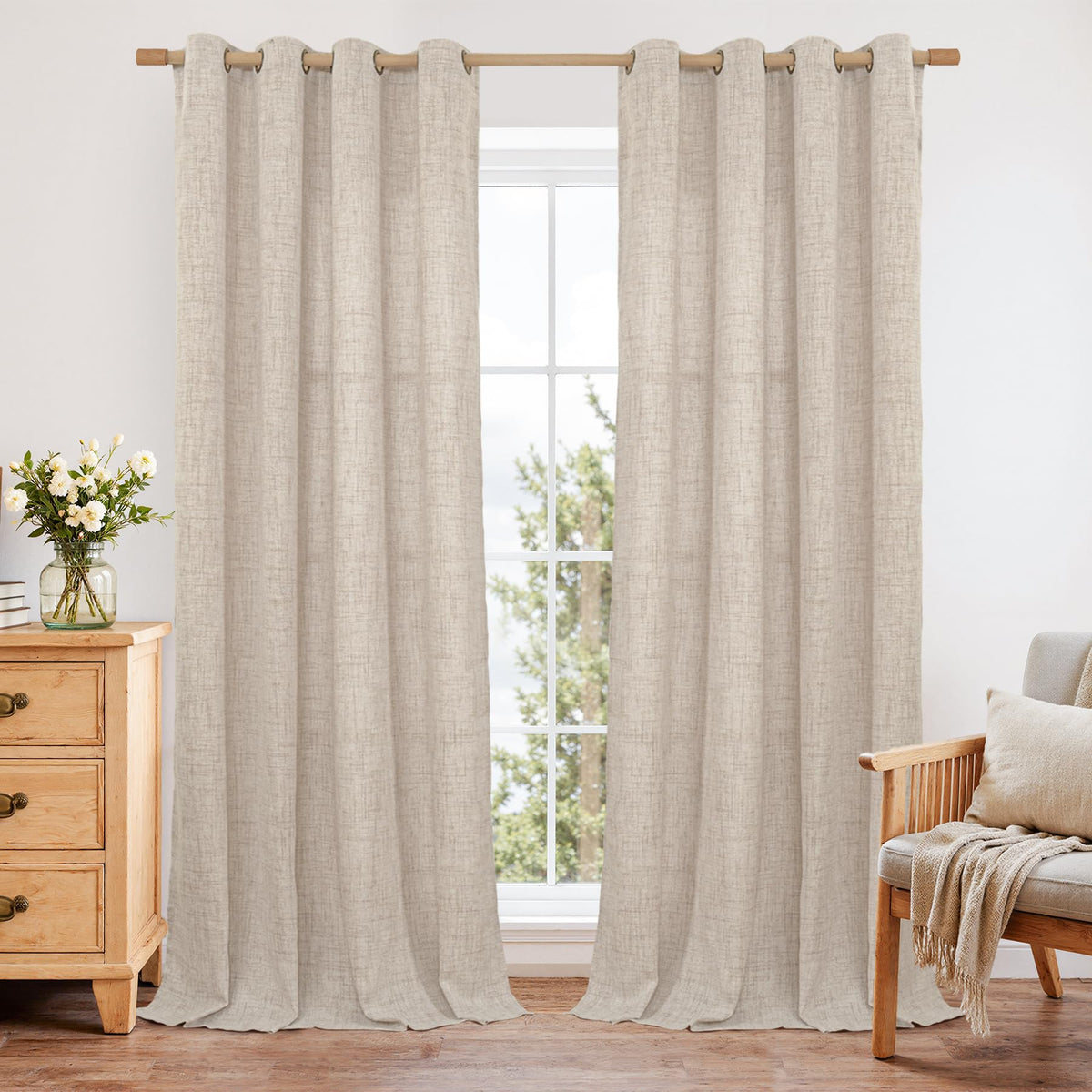 YoungsTex Linen Semi Sheer Curtains 63 Inch Length, Light Filtering Drapes