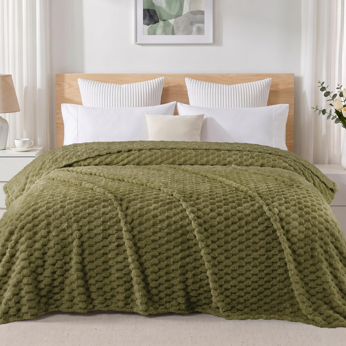 Exclusivo Mezcla Large 3D Fleece Throw Blanket for Couch, Ivory