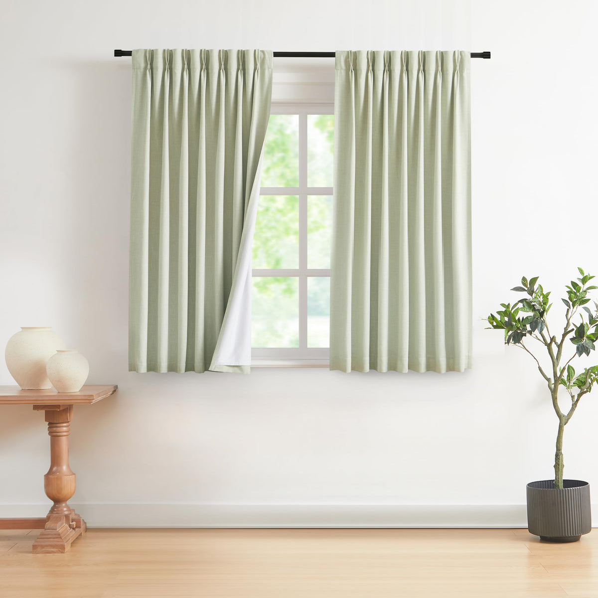 Vision Home Pinch Pleated Full Blackout Curtains Linen Blended Room Darkening Window Curtains 84 inch for Living Room Bedroom Thermal Insulated Pinch Pleat Drapes with Hooks 2 Panel 40"Wx84"L,Blue Fog