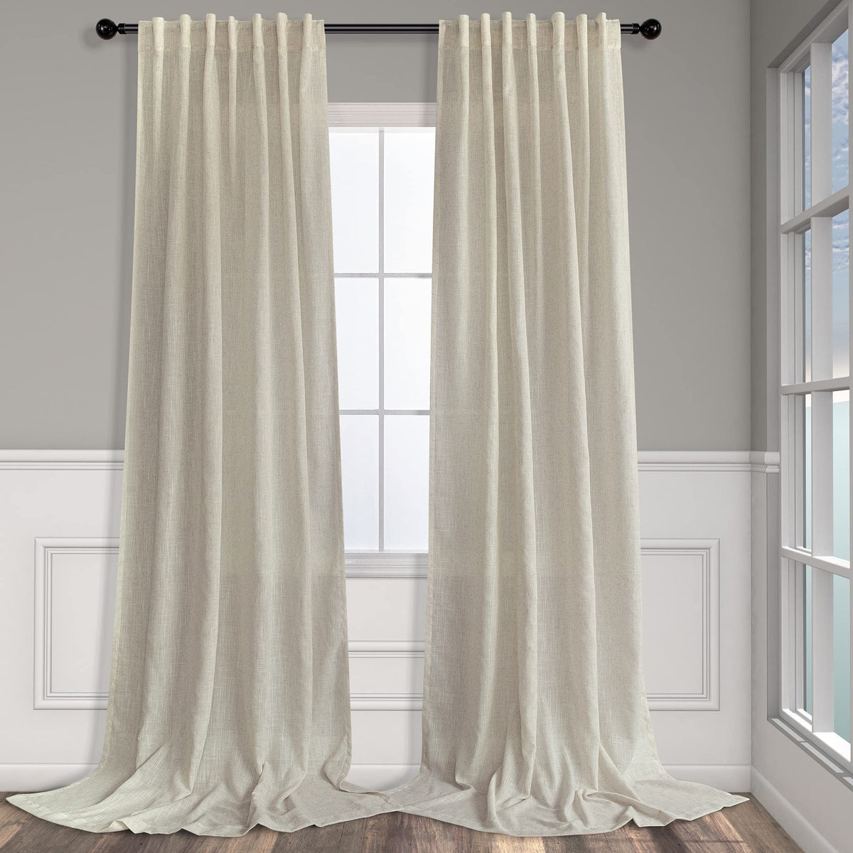 Natural Linen Back Tab Curtains 84 Inch Length for Living Room 2 Panel Pocket Drape Light Filtering Semi Sheer Neutral Country Rustic Farmhouse Boho Curtain Bedroom Muslin Look Ivory Cream Colored
